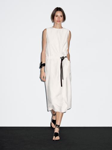 Zara Midi dress with belt detail - White - Image 0