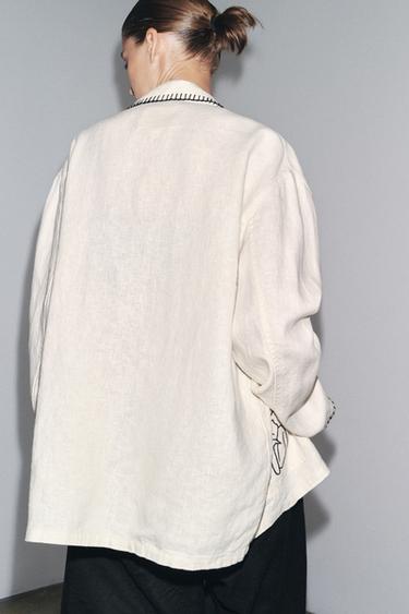 EMBROIDERED LINEN OVERSHIRT ZW COLLECTION - Oyster-white by Zara - Image 2