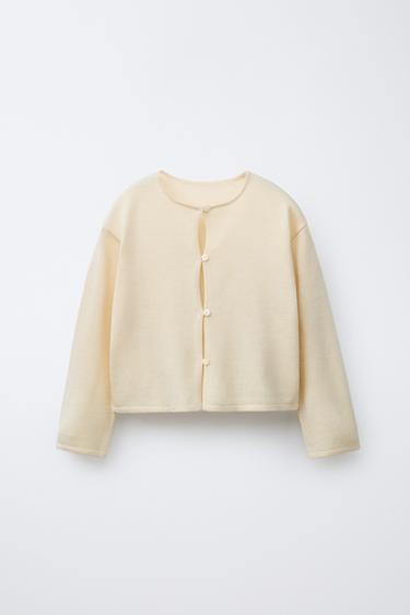 Zara FLOWY SILK KNIT CARDIGAN - Vanilla