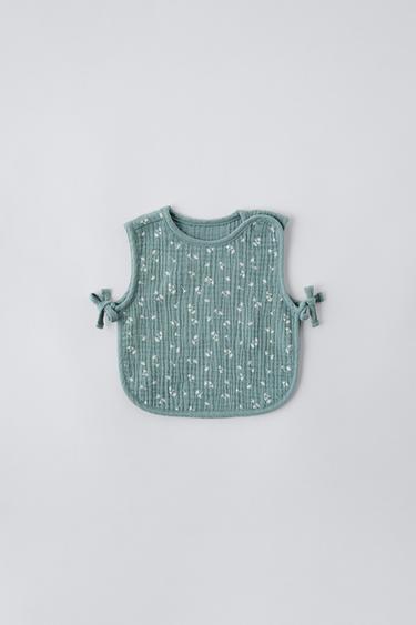 TEXTURED LEAF PRINT XL BIB - Duck blue by Zara - Image 0