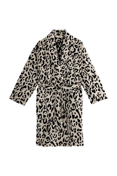 ANIMAL PRINT VELOUR DRESSING GOWN - Sand / Black by Zara