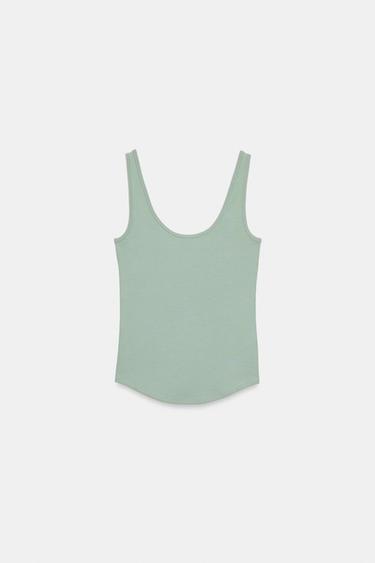 Zara COTTON TANK TOP - Green / Blue