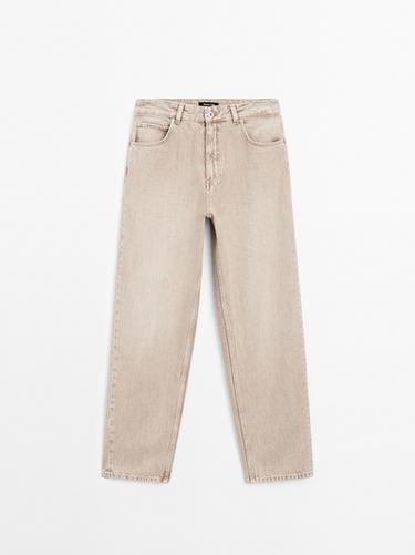 Zara High-waist relaxed fit barrel jeans - Tan marl