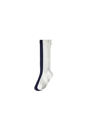 Zara TWO-PACK OF HIGH SOCKS WITH BOW - Navys / Ecru