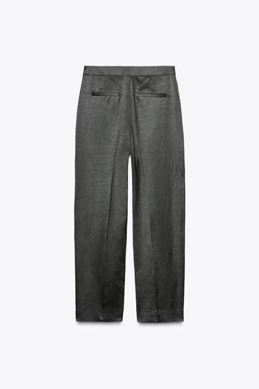 SATIN LINEN BLEND TROUSERS ZW COLLECTION - Charcoal by Zara - Image 5