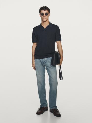 Polo en maille texturée à manches courtes - Bleu marine de Zara - Image 0