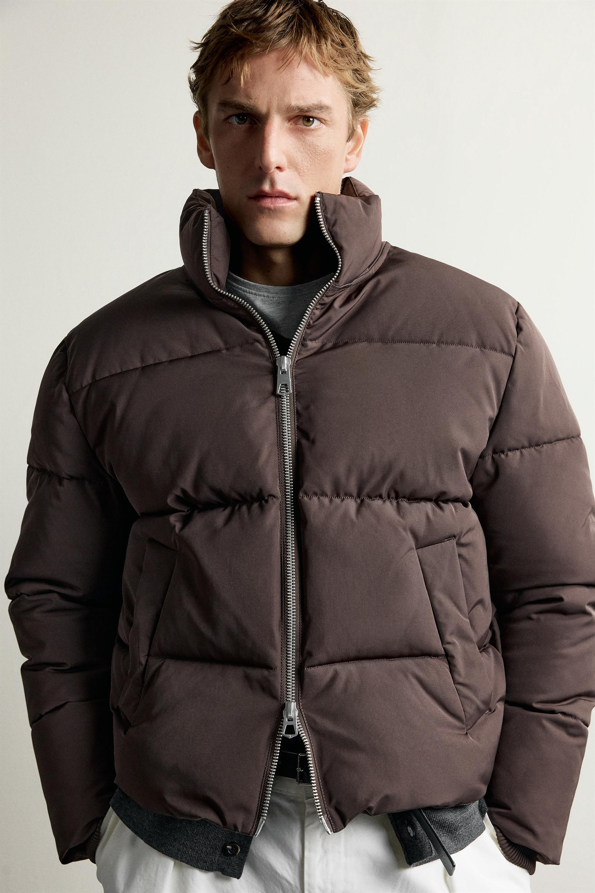 撥水加工入りパフジャケット - ブラウン | ZARA Japan / 日本