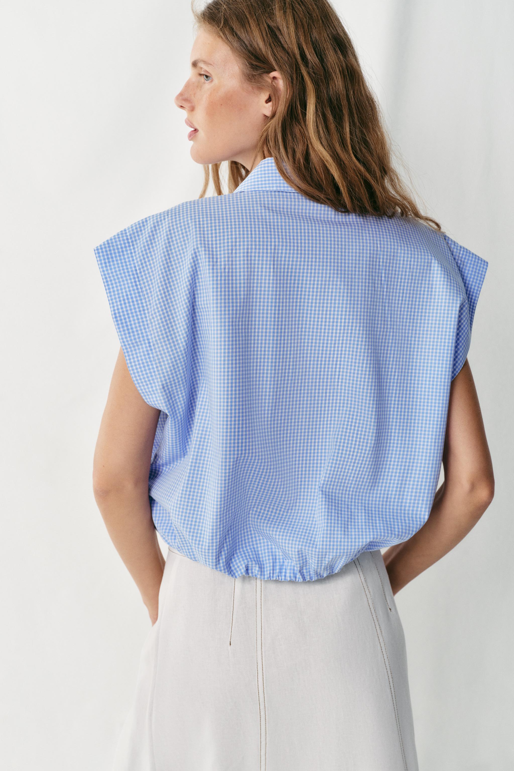 Женские рубашки Zara CROPPED GINGHAM SHIRT — фото 4