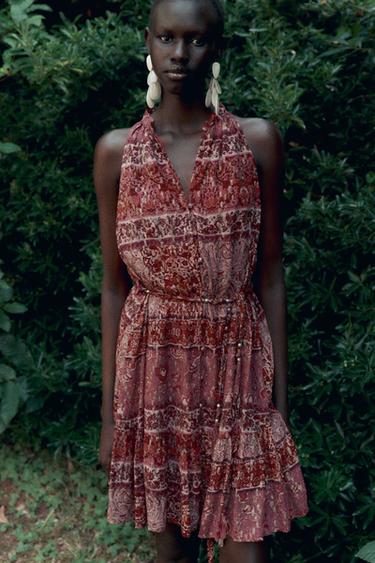 PATCHWORK PRINT MINI DRESS WITH BELT - Fuchsia by Zara - Image 2