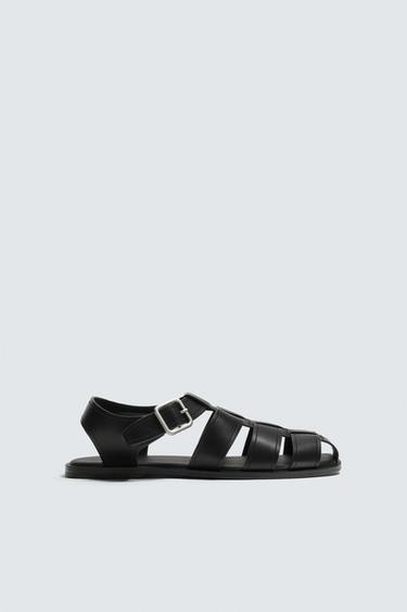 Zara BUCKLED FISHERMAN SANDALS - Black - Image 0