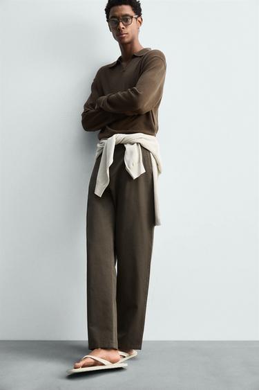 COTTON/LINEN PLEATED TROUSERS - Black / Brown de Zara - Image 4