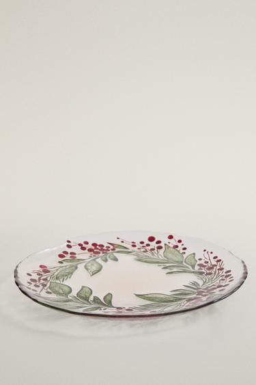 CHRISTMAS GARLAND GLASS DESSERT PLATE — Green 2