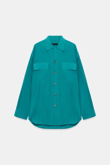 ZW COLLECTION FLOWY SHIRT WITH POCKETS - Petrol blue by Zara - Image 4