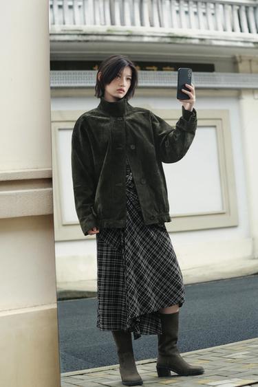 Zara 100% 麂皮外套 - 深綠色