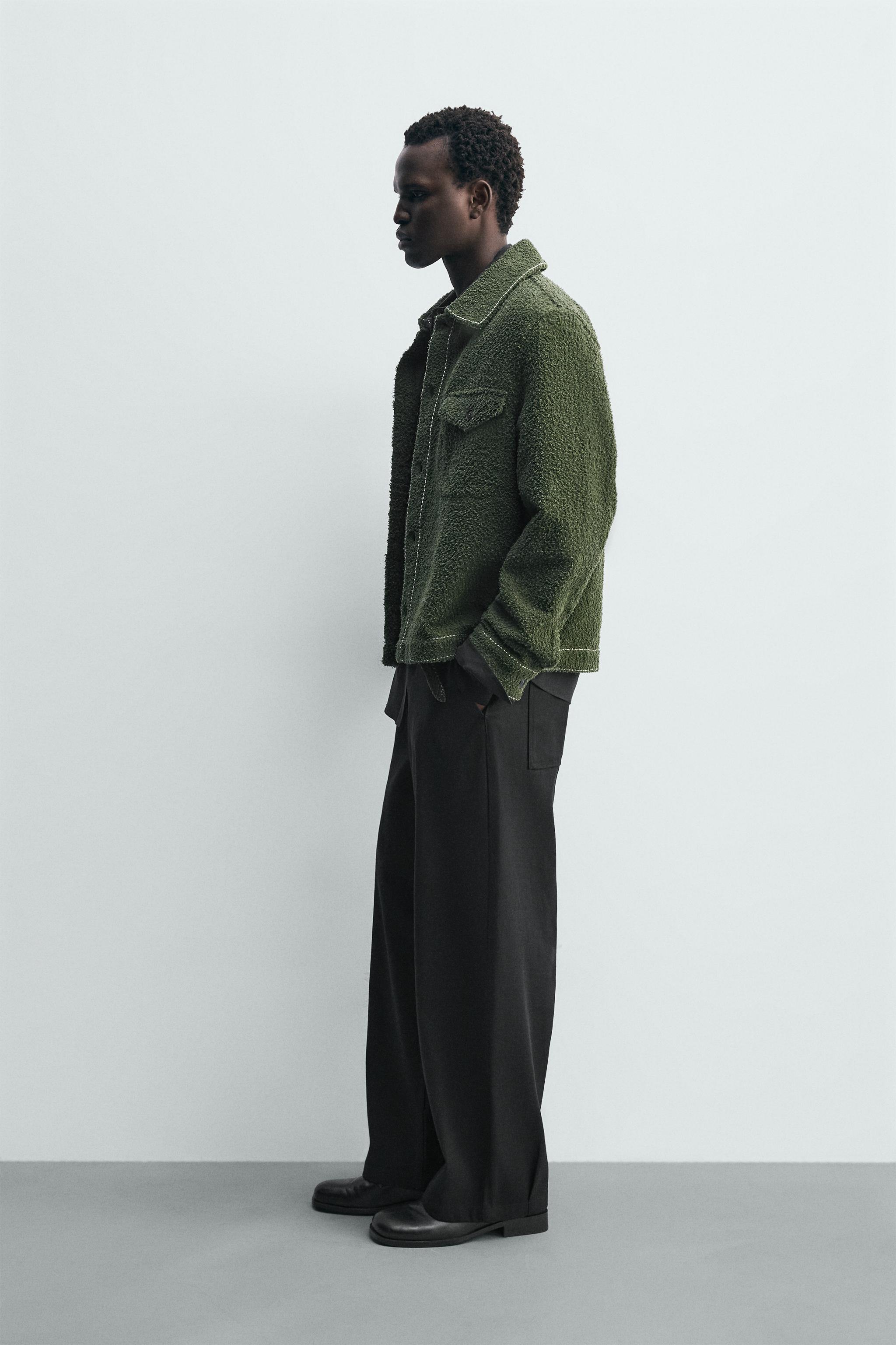 テクスチャーステッチシャツジャケット - ダークグリーン | ZARA Japan
