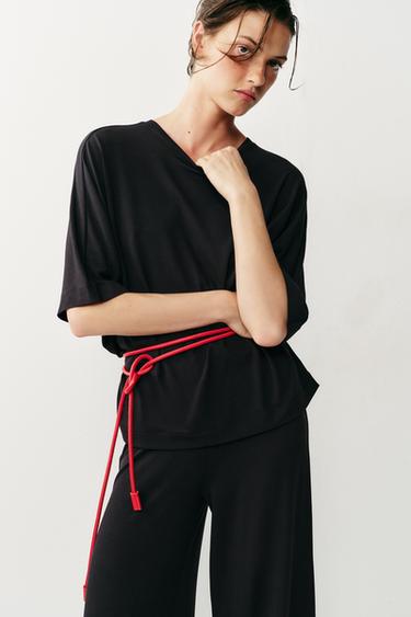 Zara FLOWY OVERSIZED T-SHIRT - Black