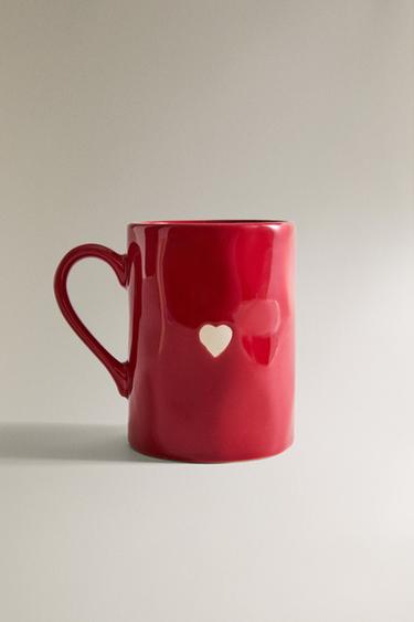 STONEWARE CHRISTMAS MUG WITH HEART - Червоний/білий Zara
