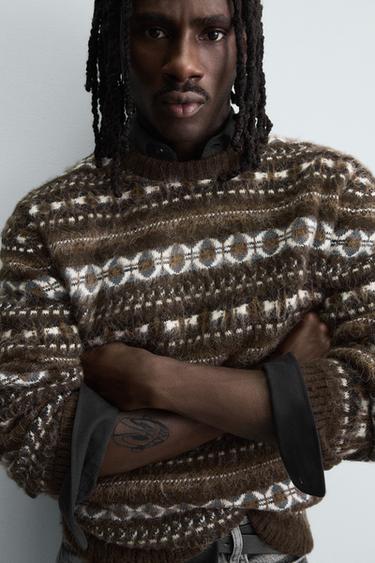 PULL EN JACQUARD GÉOMÉTRIQUE - Marron de Zara - Image 5