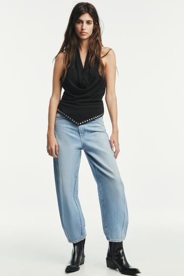 JEANS CROPPED TRF CINTURA MÉDIA - Azul-claro da Zara