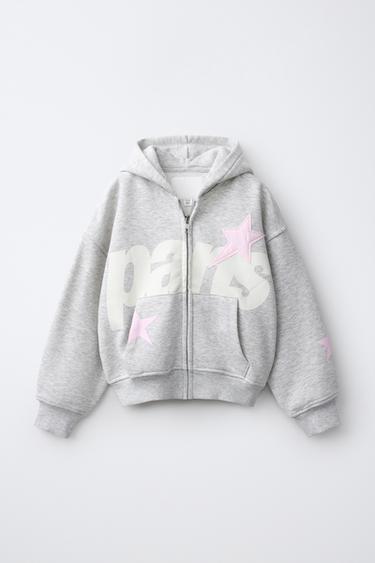 SWEATJACKE MIT REISSVERSCHLUSS UND SCHRIFTZUG - Grau meliert von Zara