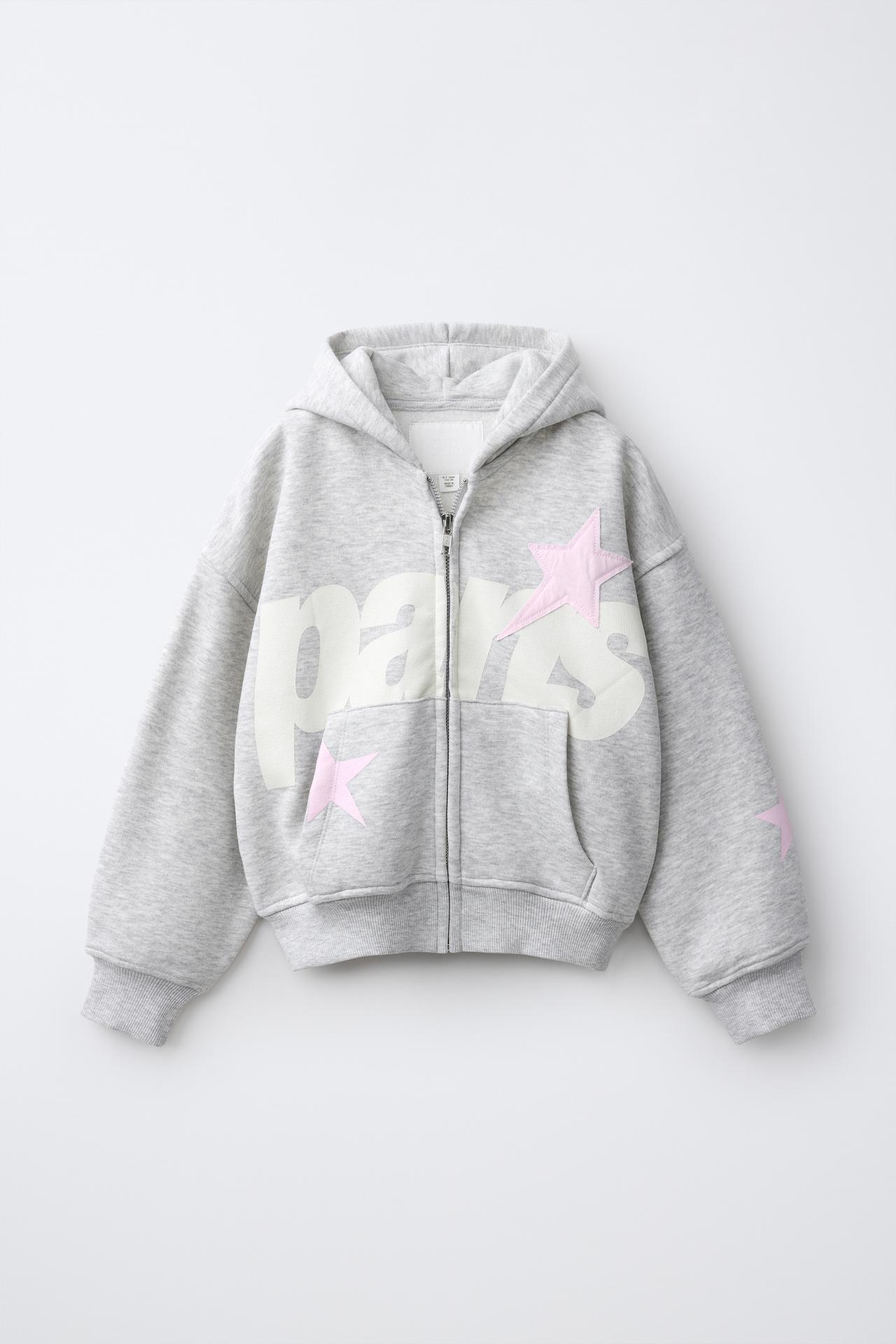 TEXT ZIP-UP HOODIE — Gray marl
