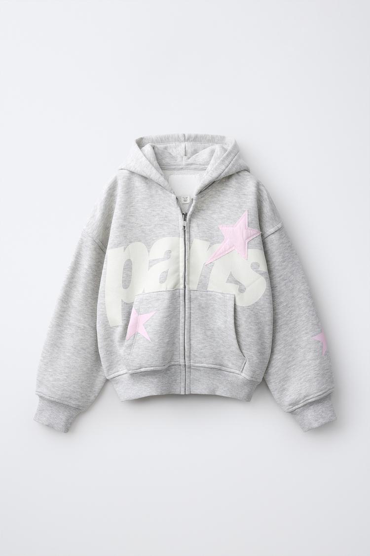 TEXT ZIP-UP HOODIE — Gray marl