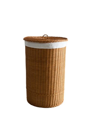 RATTAN AND COTTON LAUNDRY BASKET - Brown by Zara