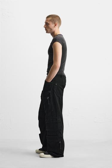 DENIM CARGO TROUSERS WITH POCKETS - Black by Zara - Image 3