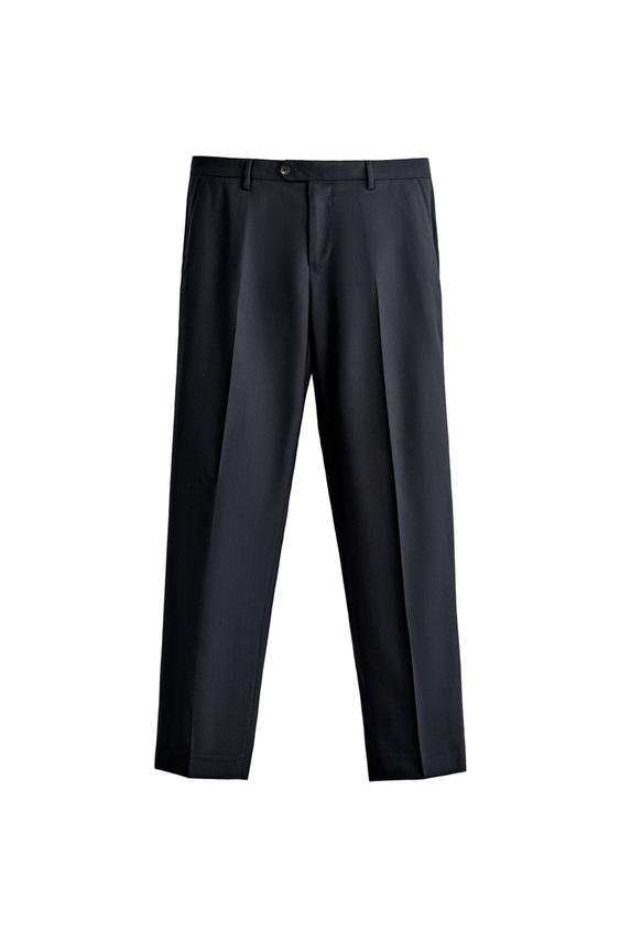 PANTALON COSTUME CARREAUX 100% LAINE - Bleu marine foncé de Zara