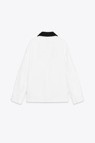 ZW COLLECTION CONTRAST COLLAR OVERSHIRT - White by Zara - Image 6