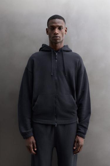 COTTON ZIP-UP HOODIE — Navy blue 2