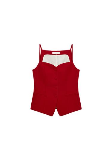 CHALECO TIRANTES ESCOTE CORAZÓN - Rojo de Zara