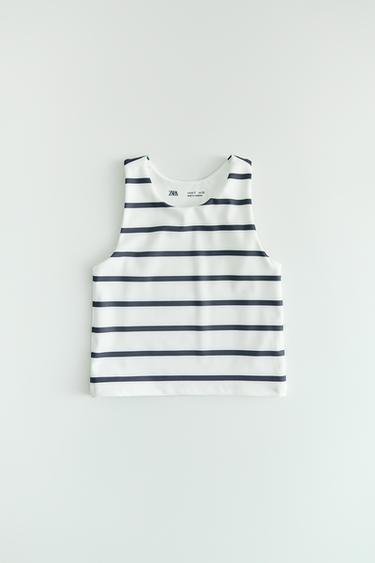 Zara SPORTY STRIPED T-SHIRT - Blue