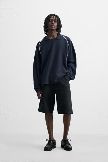 CONTRAST PIQUÉ POLO SWEATSHIRT - Blue / Grey by Zara - Image 0