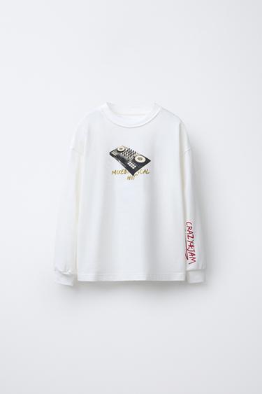 T-KREKLS AR MŪZIKAS APDRUKU - Krēma - balts no Zara - Attēls 0