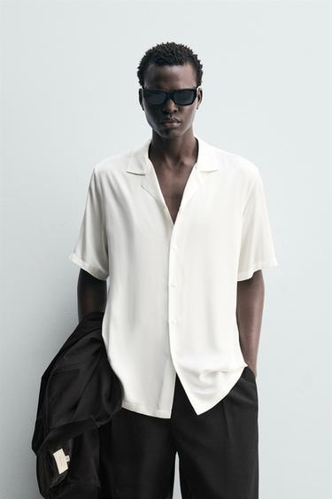 CAMISA SATINADA REGULAR FIT - Blanco roto de Zara