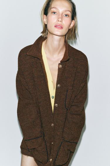 KNIT CARDIGAN WITH GOLDEN BUTTONS - Light brown by Zara - Image 1