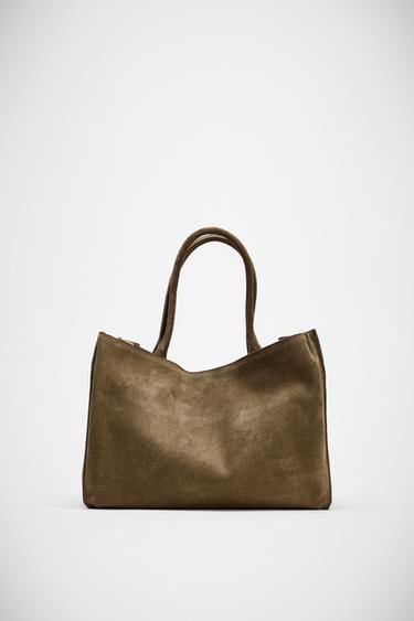 Zara MAXI LEATHER CITY BAG - Taupe Gray