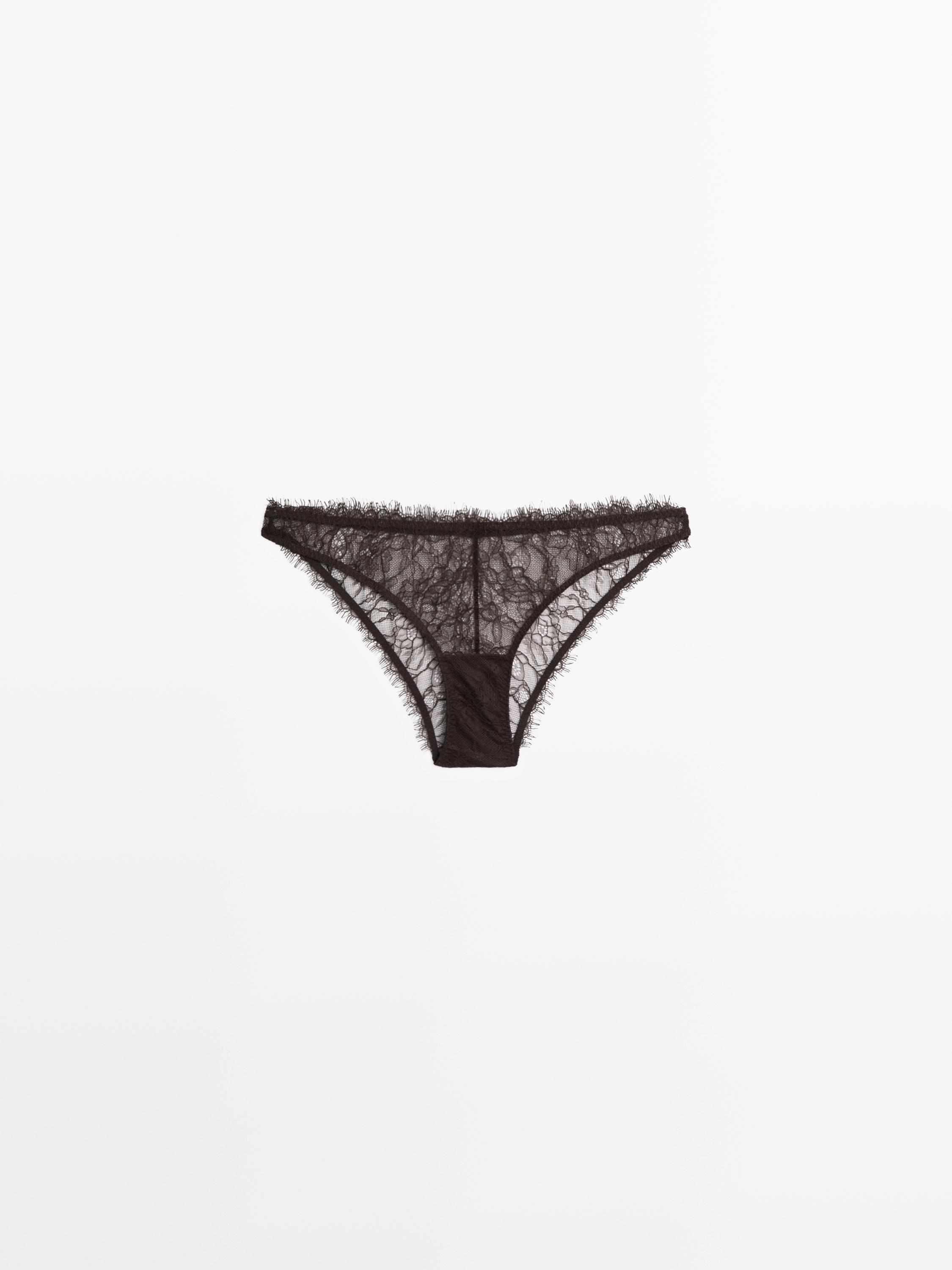 Floral lace briefs — Brown