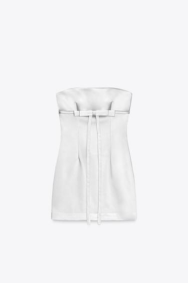 ROBE SATINÉE BUSTIER AVEC LACET - Gris perle de Zara - Image 4