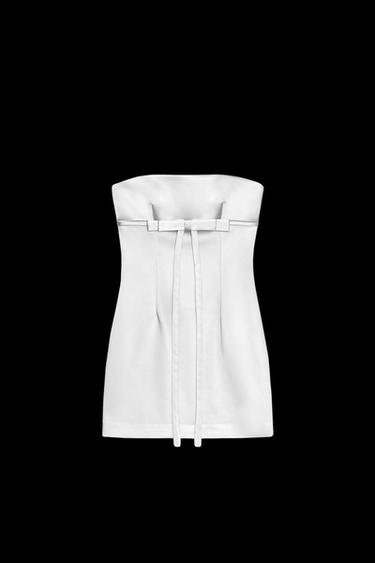 SATIN STRAPLESS DRESS WITH BOW - Pearl grey by Zara - Image 0