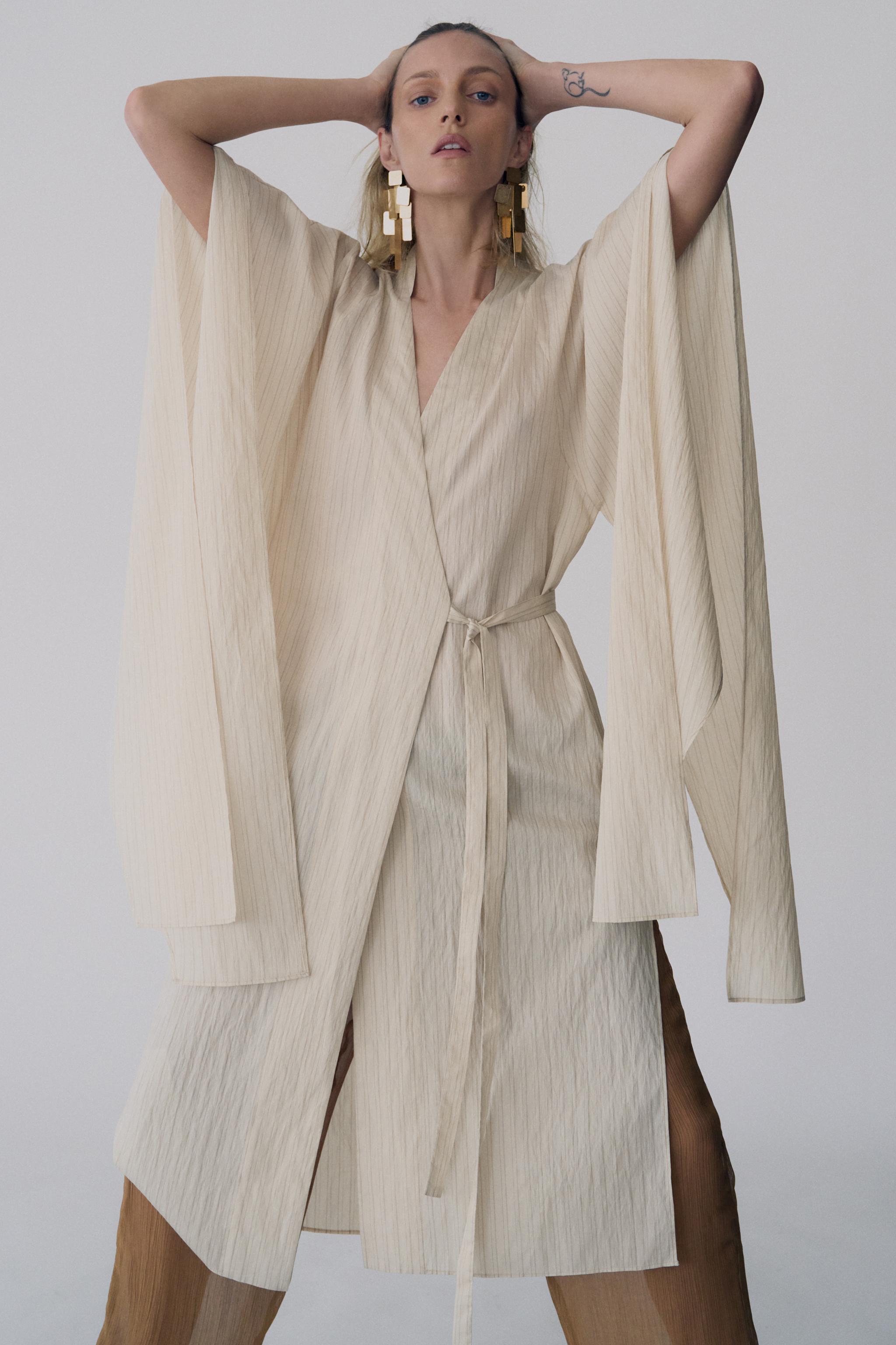 VOLUMINOUS STRIPED TUNIC DRESS ZW COLLECTION - Light beige | ZARA United  States