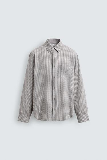 CAMISA DE QUADRES AMB TEXTURA - Blanc / Granat de Zara