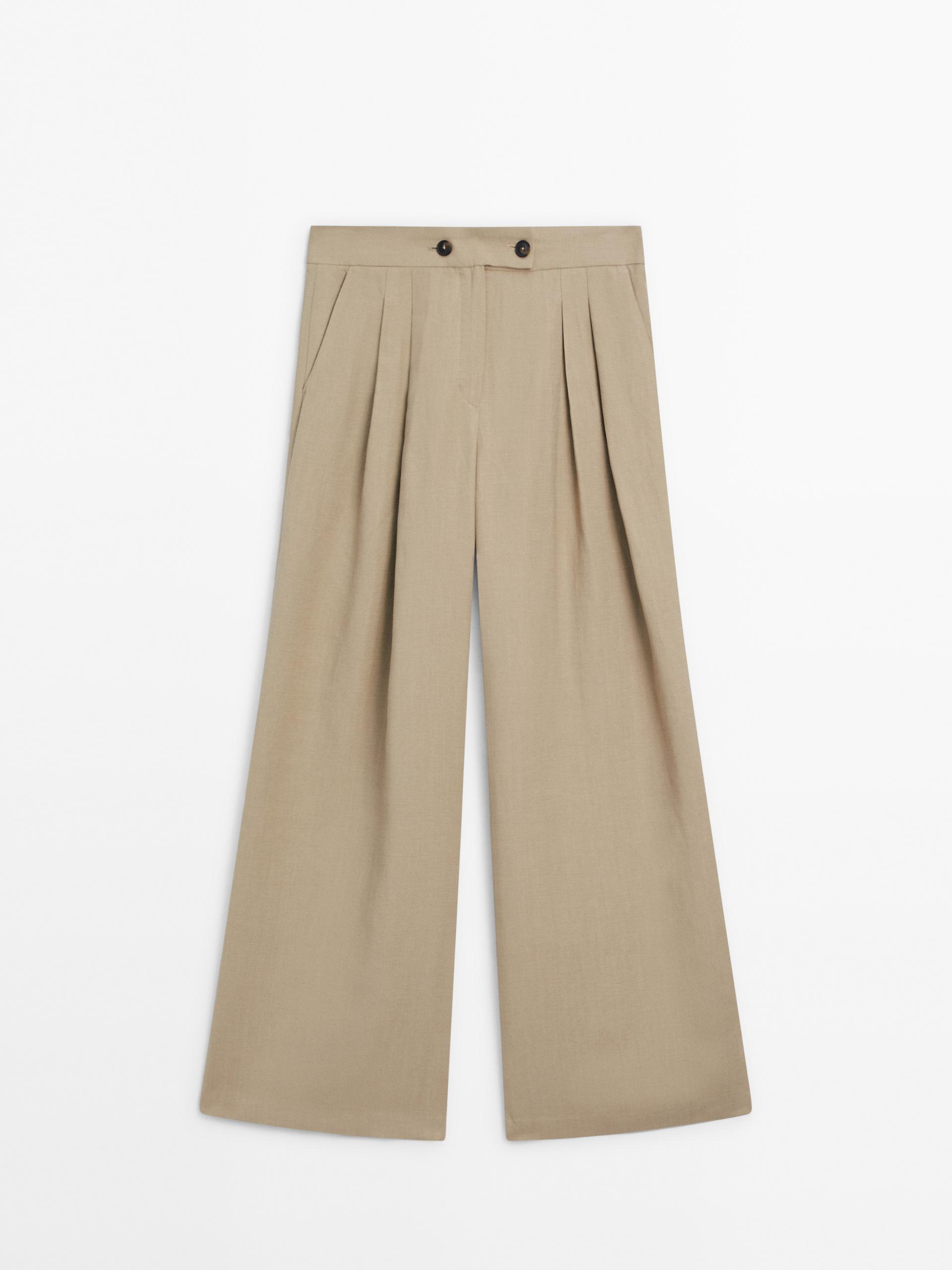 Wide-leg trousers with dart details - Beige