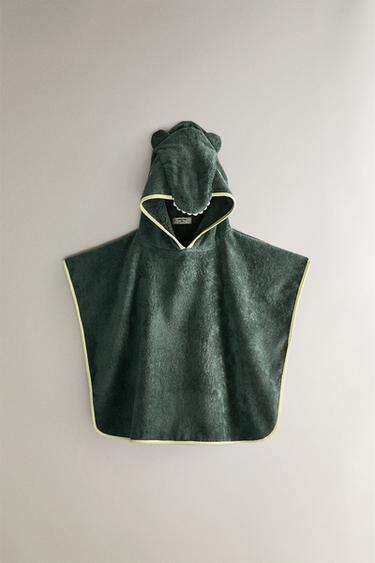 PONCHO DE PRAIA INFANTIL DE VELUDO COM CROCODILO - Verde da Zara