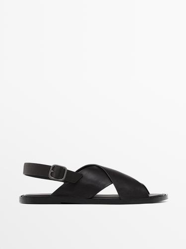 Sandales croisées en cuir - Limited Edition - Marron de Zara - Image 0