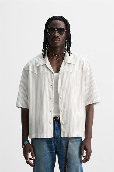 STRIPED EMBROIDERED SHIRT - Ecru by Zara - Image 1