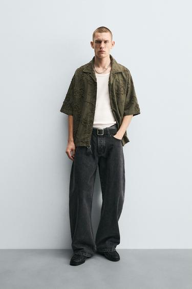 EMBOSSED EMBROIDERY SHIRT - Dark khaki by Zara - Image 0