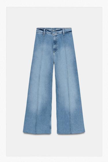 Zara ZW COLLECTION TAILORED WIDE LEG HIGH-WAIST JEANS - Light blue