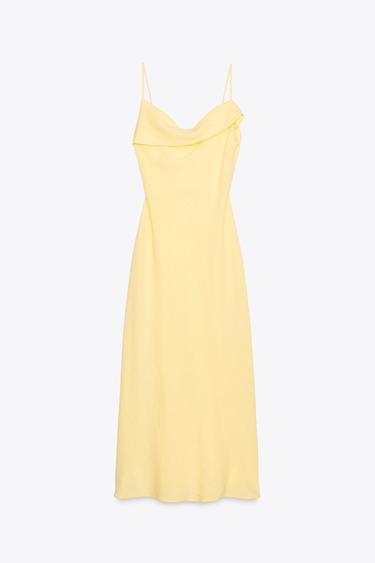 Zara RAMIE MIDI SLIP DRESS - Yellow